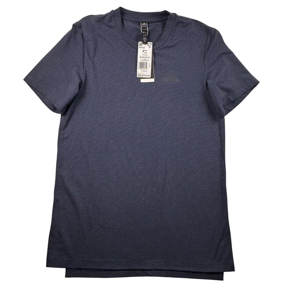 Adidas Mens Axis Tee 2.0 Training Shirt XS Navy Blue Striped Mens Activewear NWT - Picture 8 of 9